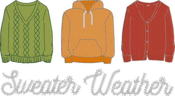 Sweater Weather Embroidery File-PES, JEF, DST- 5x7, 6x8, 8x10 Hoops