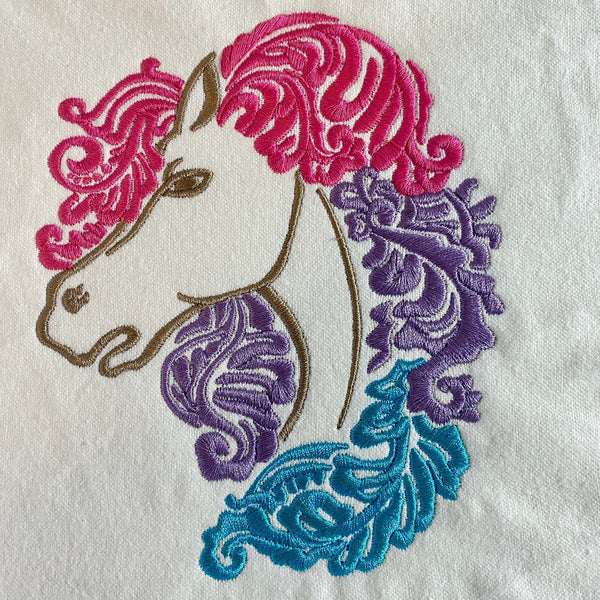 Swirly Rainbow Horse Embroidery file 5x7 PES